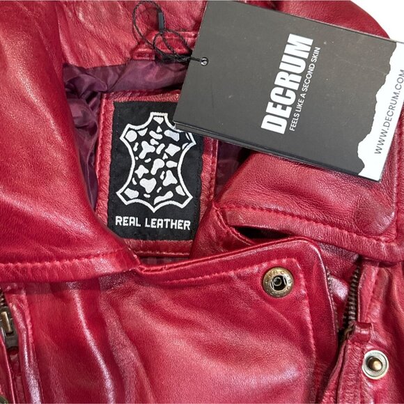 Decrum Ramsey Lambskin Leather Motorcycle Jacket Maroon Large NWT MSRP $239 - Picture 4 of 10
